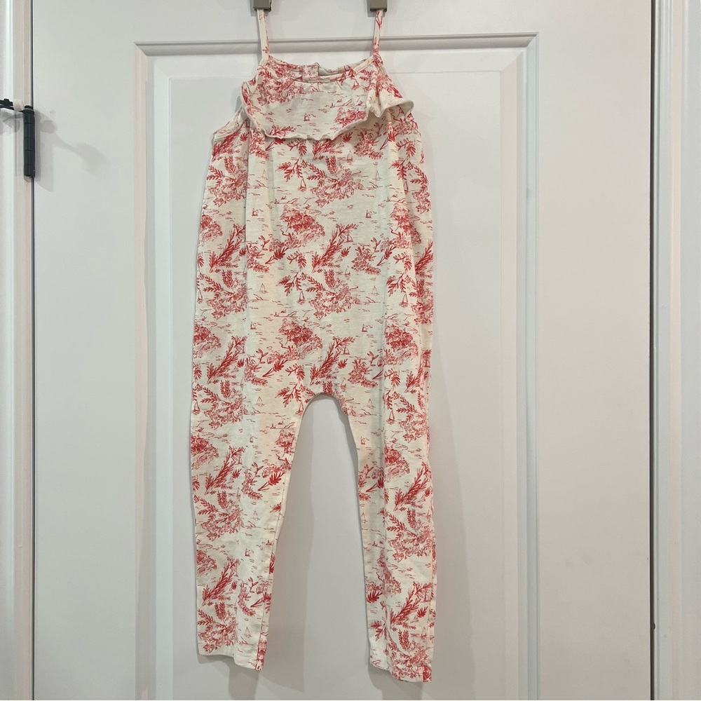 Zara Cream and Coral Patterned Jumpsuit